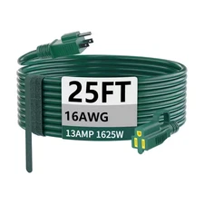 25Ft 16 / 3 Gauge SJTW Indoor/Outdoor Braided Extension Cord with Hook & Strain 