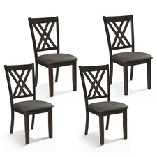 4PCS Linen Fabric Upholstered Kitchen Armless Chairs with Rubber Wood Frame