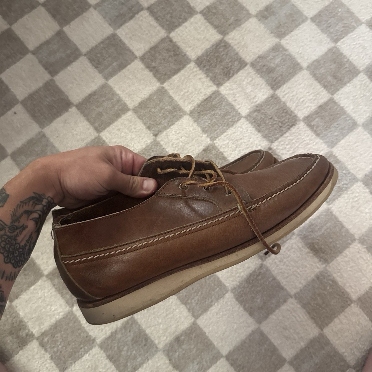 Red Wing Shoes Men's Brown Leather Boat Shoes Lace-Up Rubber Sole US 11 E View 4