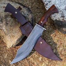Hand Forged Spring Steel Bowie Knife: Rosewood Handle With Leather Sheath