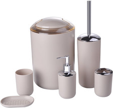 Bathroom Accessories Set 6 Piece - Trash Can, Toothbrush Holder, Toothbrush Cup,