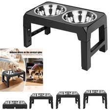 Elevated Dog Bowl Pet Feeder Stainless Steel Raised Food Water Stand w/ 2 Bowls
