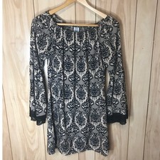 2 Hearts Whimsical Off Shoulder Black Lace Flowy Mini Shift Dress S