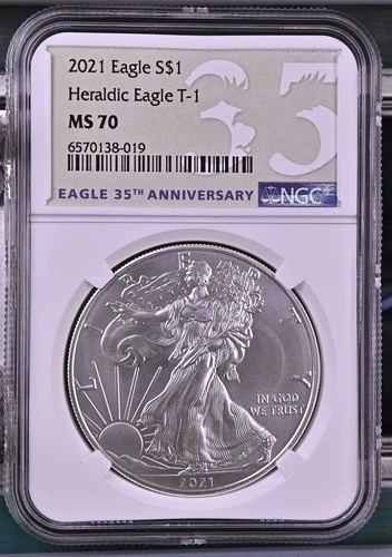 2021 Silver Eagle S$1 Heraldic Eagle T-1 NGC MS 70 35th Anniversary