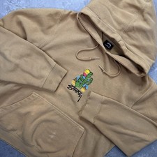 Stussy Men  s Pullover Brown Cactus Embroidered Small Hoodie Skateboard Skate USA