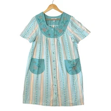Go Softly Patio House Dress Women's Medium Teal Flowers