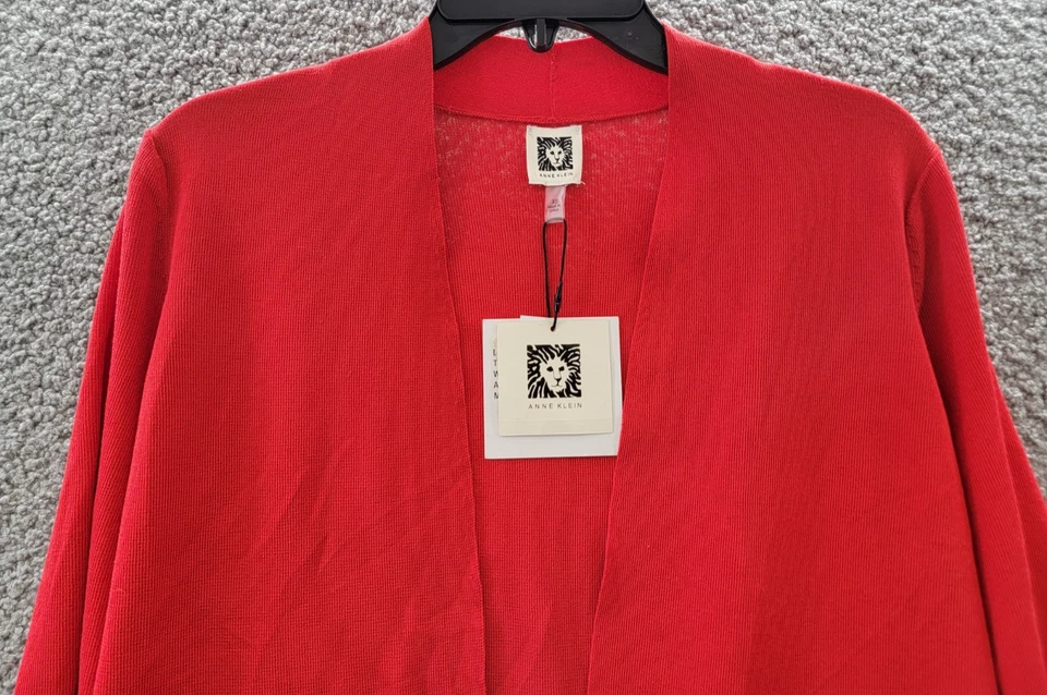 Anne Klein Carmel Buttoned Cuff Cardigan Women's XS Bright Crimson Open Front - Image 2 of 4