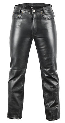  Lederjeans Bikerjeans Lederhose in schwarz Motorrad Biker Jeans Lederhose