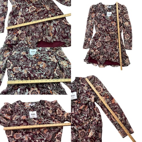 BB Dakota Steve Madden Womens Sz Medium Port Maroon Floral Fancy That Mini Dress - Picture 4 of 19