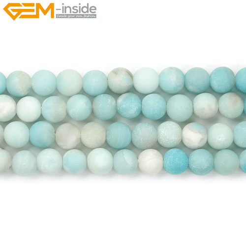 Big Hole Amazonite Beads 15" - Frosted Matte Blue Natural Stone Strand Making - Picture 7 of 23