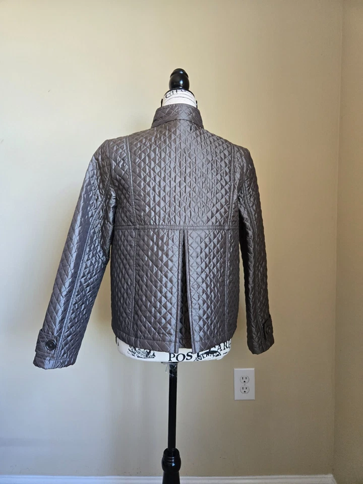 Elena Solano quilted jacket gray metallic button front womens M - Image 4 of 4