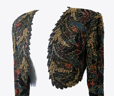 Jasdee Vintage Bolero Jacket Hand Work Bead Sequins HandPrint On Silk  2020