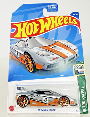 2022 Hot Wheels '13 McLaren F1 GTR #57/250 Silver and Orange Retro Racers 3/10