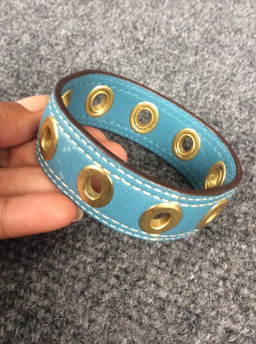 Stunning Coach blue leather gold tone Bangle bracelet | eBay