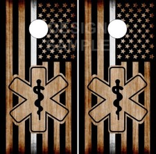 EMS Thin White Line Burnt Flag Cornhole Wrap Bag Toss Skin Decal Sticker Wraps