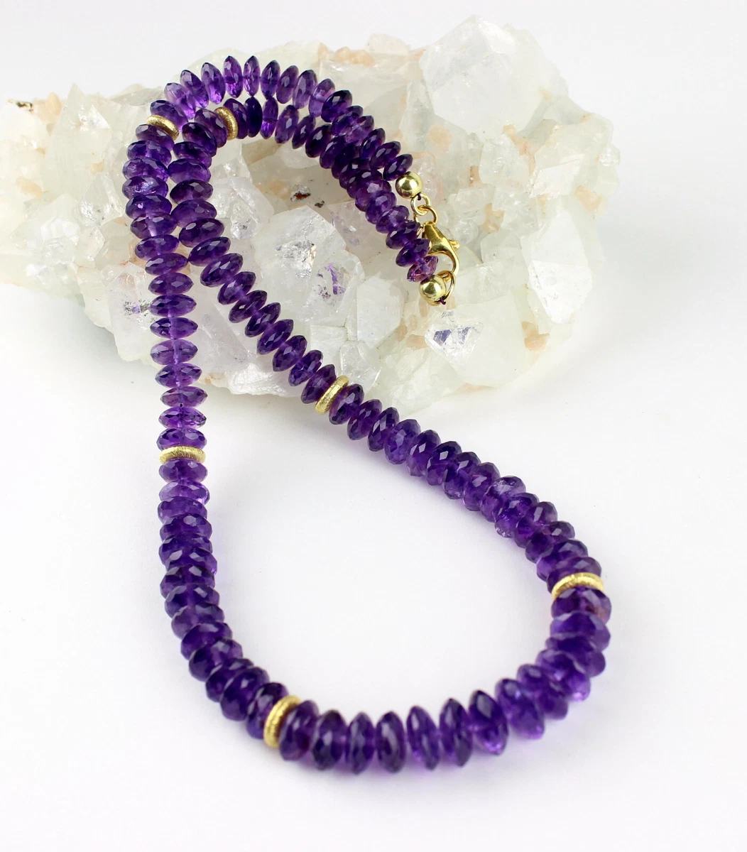 Collana In Ametista Naturale - Perle Viola Rotonde 6-14 Mm - Foto 5
