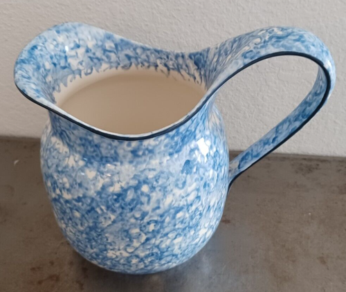 Vintage Stangl Pottery Blue And White Spongeware Town & County Pitcher 9.25" - Picture 12 of 12