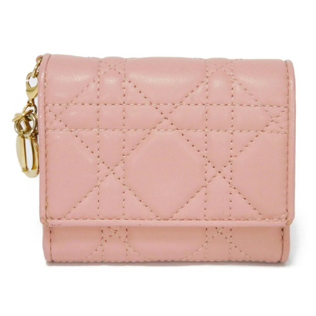 Portefeuille tripold Christian Dior petit cuir rose rare pour femmes fabriqué au Japon d'occasion