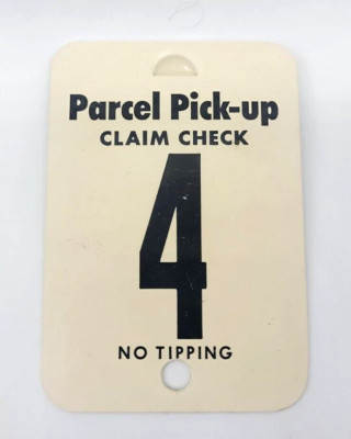 Vintage 1960s Jewel Grocery Parcel Pick-up Claim Check Tag ''No Tipping'' - No. 4