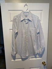 Emporio Armani Men  s Blue/White Striped Button Down Shirt Size L