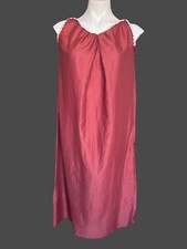 1960 Cotton Shift Dress Sleeveless Lace Trim Round Neckline Knee Length Med