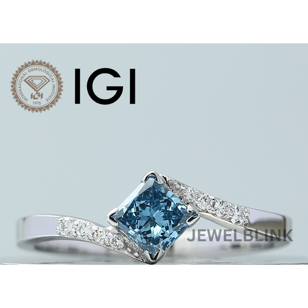 Fancy Blue Princess Cut CVD Lab Grown Diamond Engagement