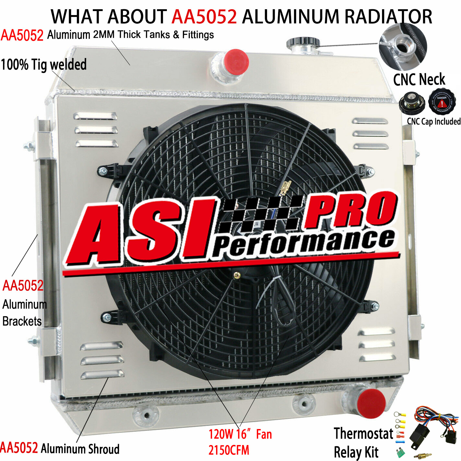 4 Row Radiator Shroud Fan Relay For 1955-1957 1956 Chevy Bel Air Del Ray 150 210