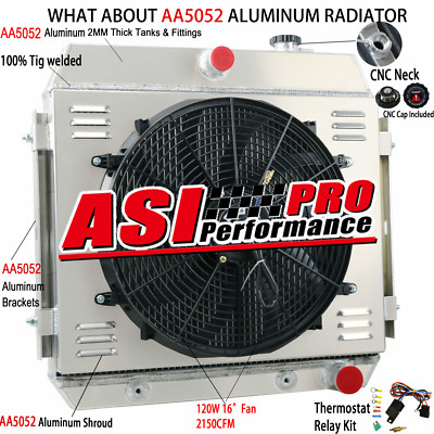 ASI 4 ROW Radiator+Shroud Fan For 1955-1957 Chevrolet Bel Air Del Ray 150 210