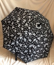 Vintage Full Size LULU GUINNESS Black Blue Umbrella, POODLES MIRRORS LIPSTICK