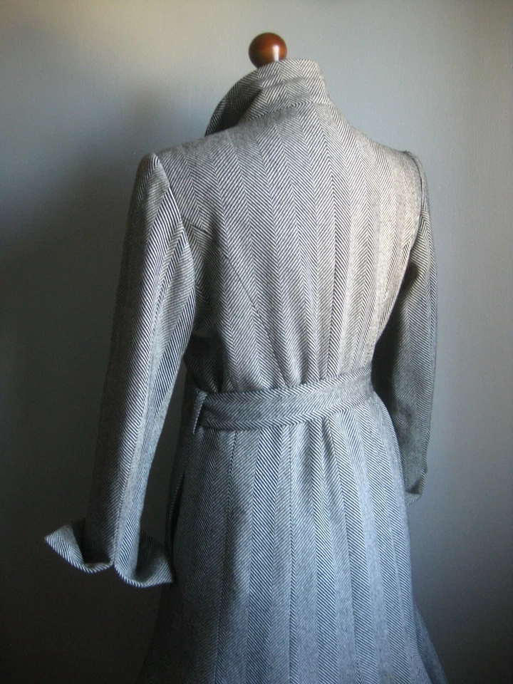 PRINCIPLES FIT FLARE COAT 14 12 black white herringbone belt princess bnwt £190 - Image 3 of 4