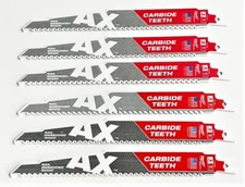 6 MILWAUKEE AX 9" CARBIDE SAWZALL BLADES 5TPI WOOD/NAILS RECIPROCATING SAW #5226