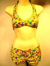 Vintage Alexa Sunny California Halter Bikini Swim Suit Tap Hip Hugger Short Pant
