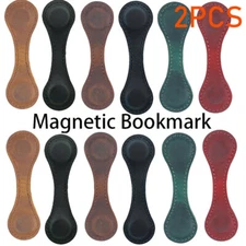2/12Pcs Magnetic Bookmarks, Classic Stitched Leather Bookmark