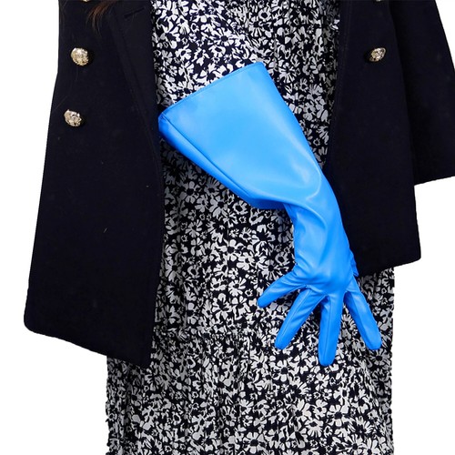 Costume da sera danza donna moda blu GUANTI polso corto 16 cm ecopelle - Foto 8 di 17