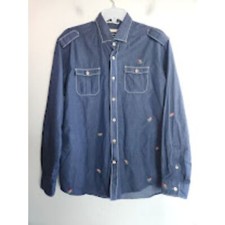 Osvaldo Trucchi Men Blue w/Embrodiery 100 Cotton Button Down Shirt size 41