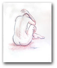 Thought" Figure drawing sketch Female art pose of Woman 14” x 17” signed