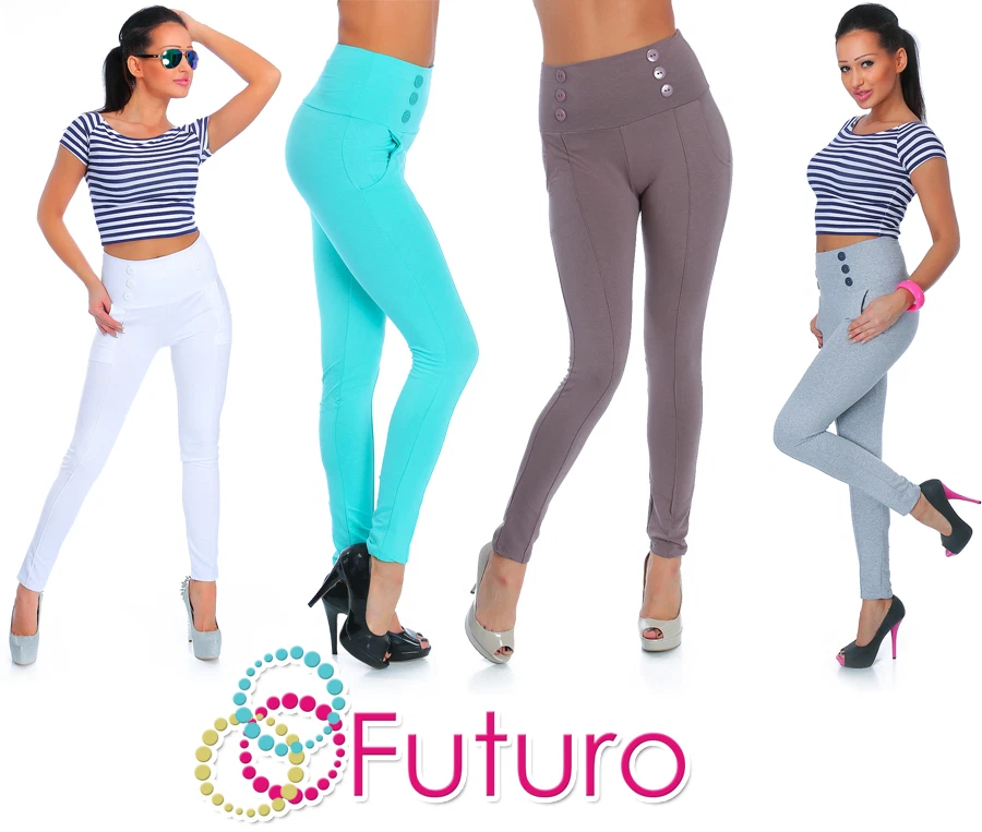 Pantalon Skinny Poches Boutons Amincissant Treggings Taille Haute Chino 1071 - Photo 1/1