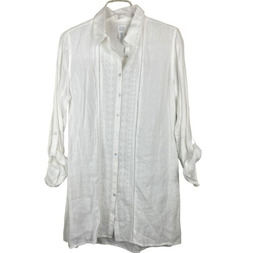 Sigrid Olsen 100% Linen Roll Tab Sleeved Tunic Mother of Pearl Button Down Sz S - 第 1/13 張圖片