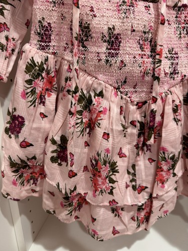 LoveShackFancy Pink Floral Spritz Boho Cotton Mini Sun Dress Smocked XS New! - Picture 3 of 6