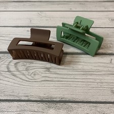 2 Hair Claw Clip Large Geometric Rectangle Brown-Green Healthy Nonslip 90  s
