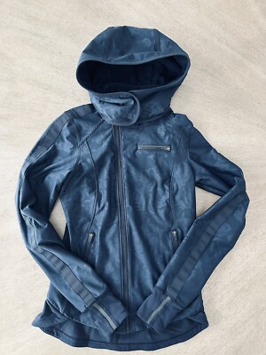 Lululemon Jacket Navy Blue Black Foil Floral Zip Up Removable Hood