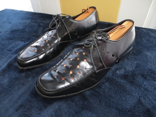 PRADA Italy Men's Black Diamond Cut Oxford Leather Dress Formal Shoes 9.5 EUC - Picture 3 of 11
