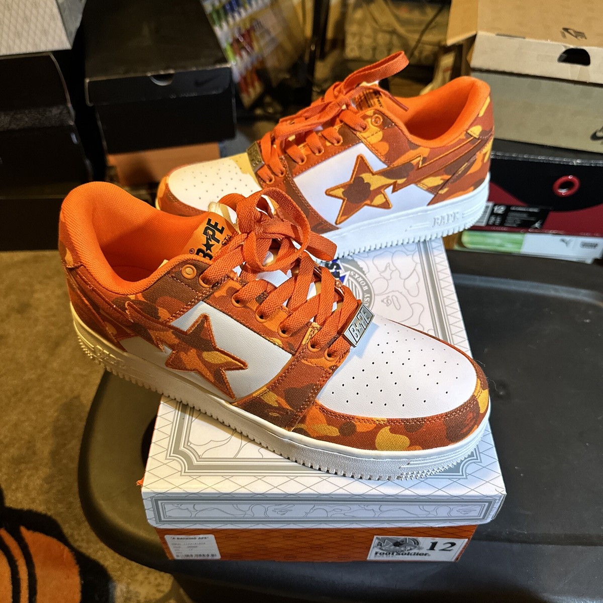 Size 12- A Bathing Ape Heron Preston x Bapesta ABC Camo - Orange