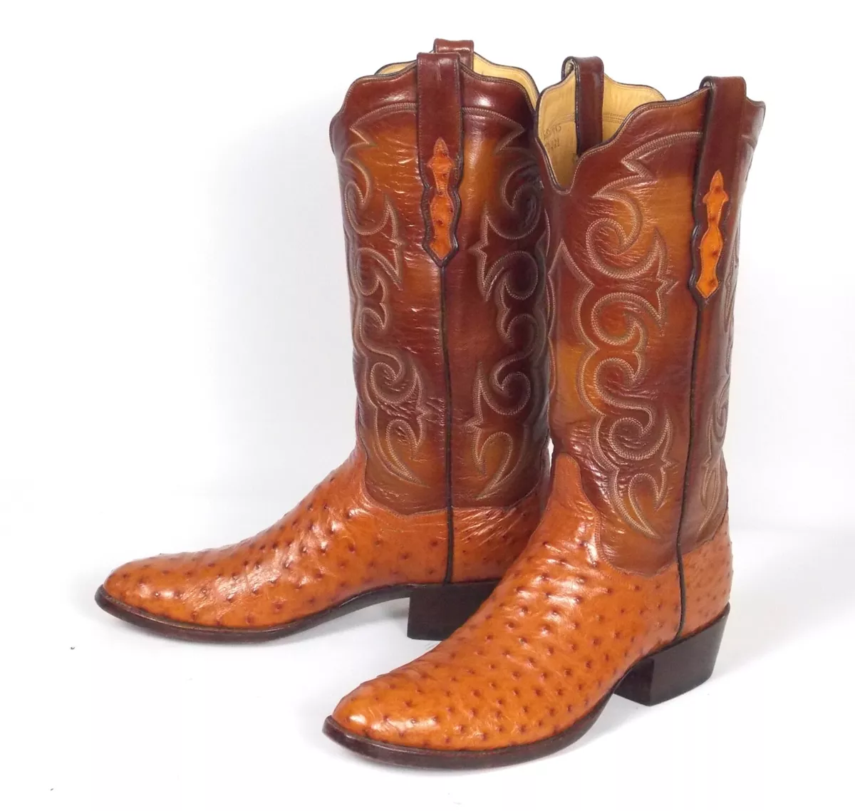 T.O. Stanley Handmade Cowboy Boots - Brown Full Quill Ostrich - Wmns Size  9.5B