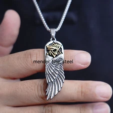 MENDEL Mens Egyptian Eye of Horus Y2K Angel Wing Chain Pendant Necklace For Men