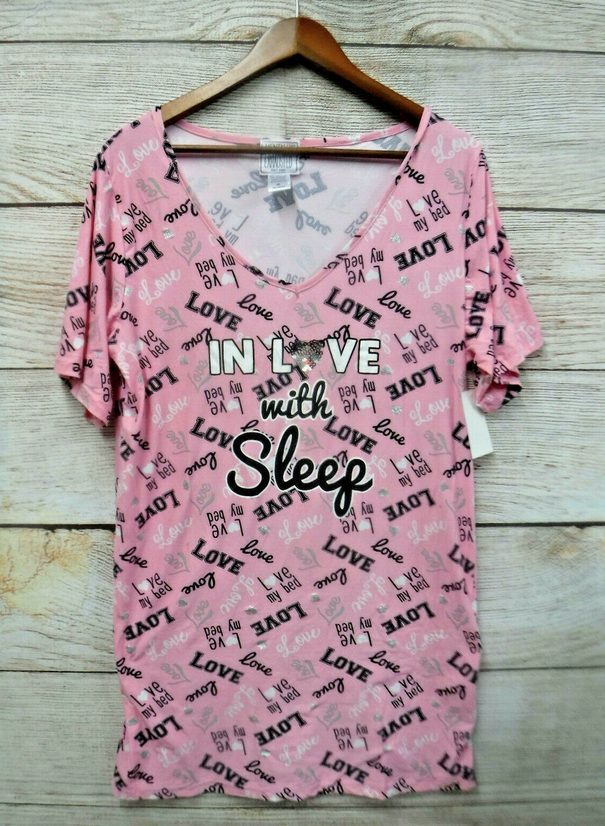 Mentally Exhausted Pajamas Jr Womens Size 1X In Love Sleep Sequin Knit Gown New