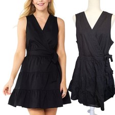 Women's Nine West Tiered Wrap Dress Black Cotton Women's Plus XXL