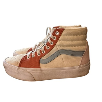 #ad Vans Sk8 Hi Canvas Colorblock Cream Rust High Top Sneakers Platform Womens 8.5 $23.98