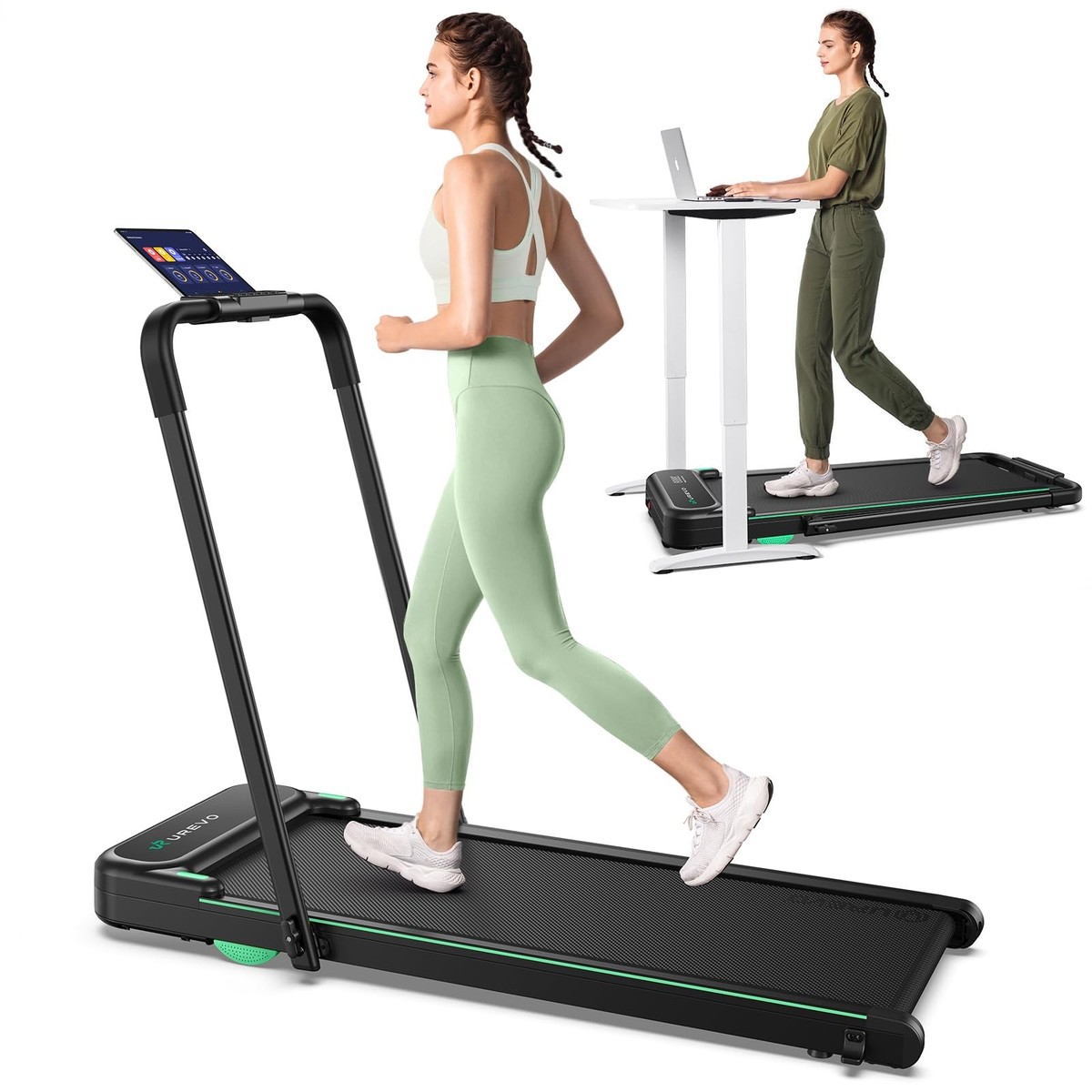 UREVO Strol 2E Smart 2-in-1 Folding Treadmill, Compact Walking Pad 