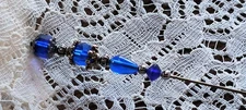 Cobalt Blue Glass Beads & Silver finish Hatpin, Scarf or Hat Pin, 5"